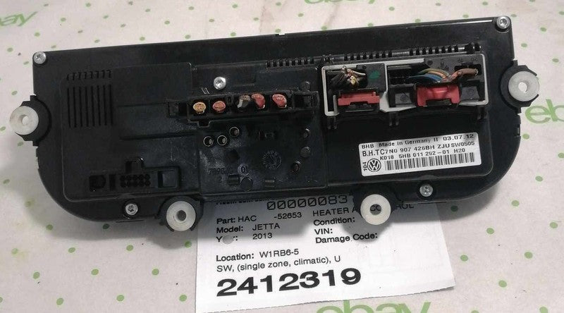 11 12 13 14 JETTA EXCEPT GLI Heater A/c Control SW single zone heated